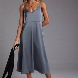 Anthropologie Daily Practice Satin Slip Midi Dress with Pockets M Minimalist